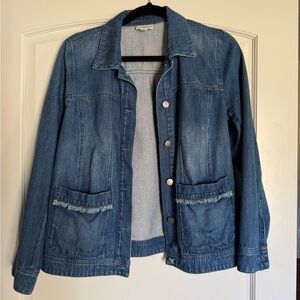 J. Jill Midwash Denim Jacket with Frayed Fringe Pockets